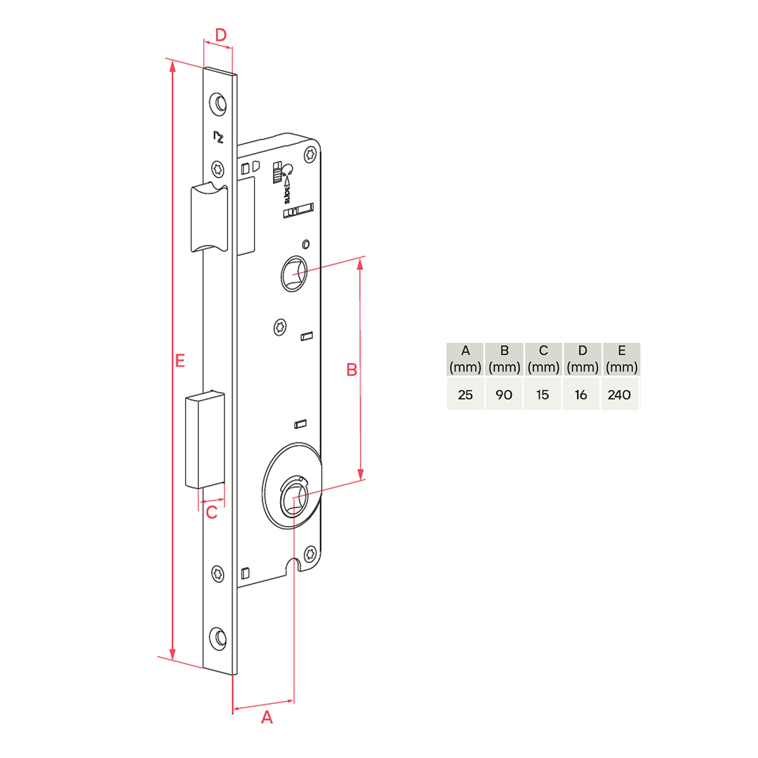 Замок REZE WC 25/90 PVC металевий корпус